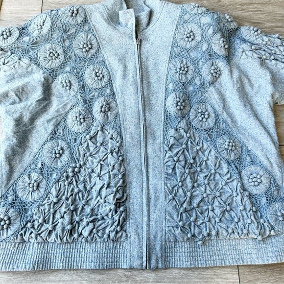 Vintage Lim's Pure Silk Embellished Denim Bomber Jacket - Picture 12 of 16